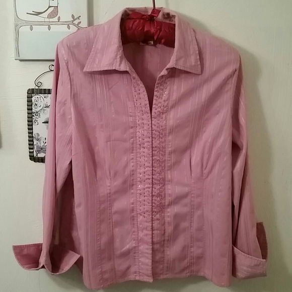 nb Tops - Sequined & beaded stretch shirt, L